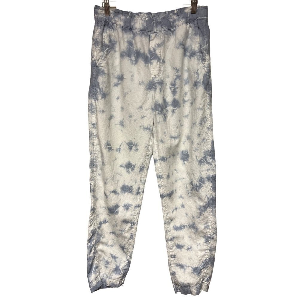 Gap Khakis Blue White Tie Dye Linen Blend Pull On Pants Women's Size 10
